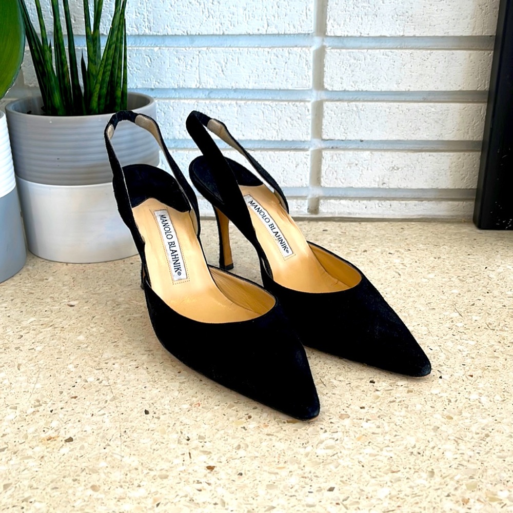 Manolo Blahnik Suede Sling Back Heels